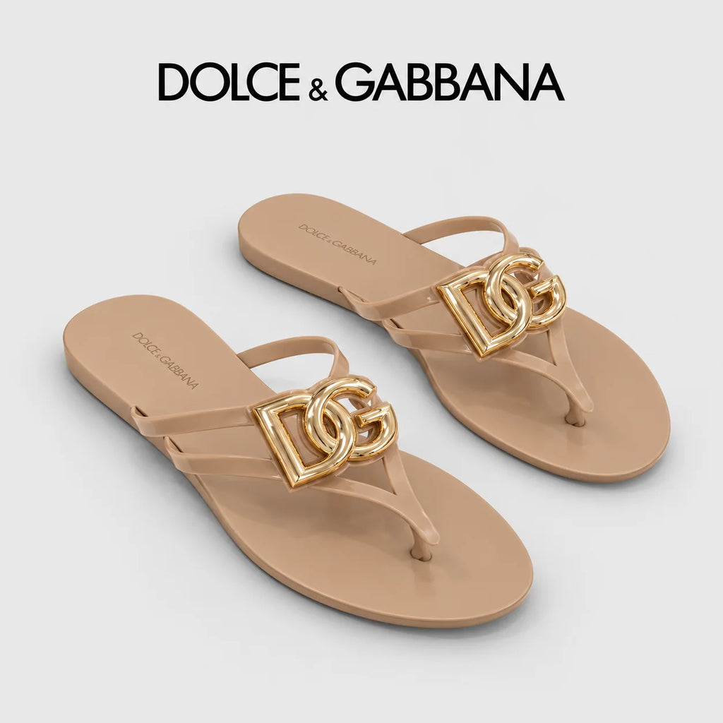Dolce & Gabbana DG Men's Gold-Buckle TPU Flip Flops