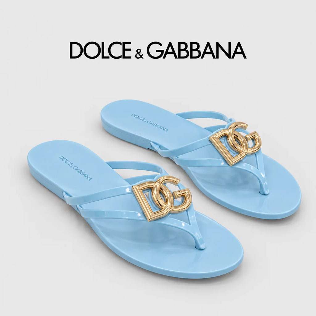 Dolce & Gabbana DG Men's Gold-Buckle TPU Flip Flops