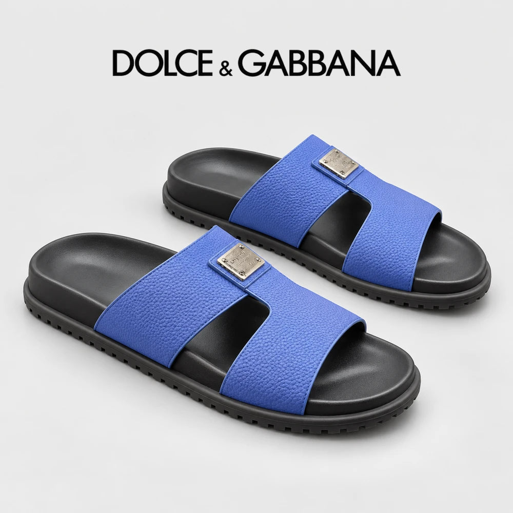 Dolce & Gabbana DG Men's Leather Strap Sandals with Aluminum Buckle