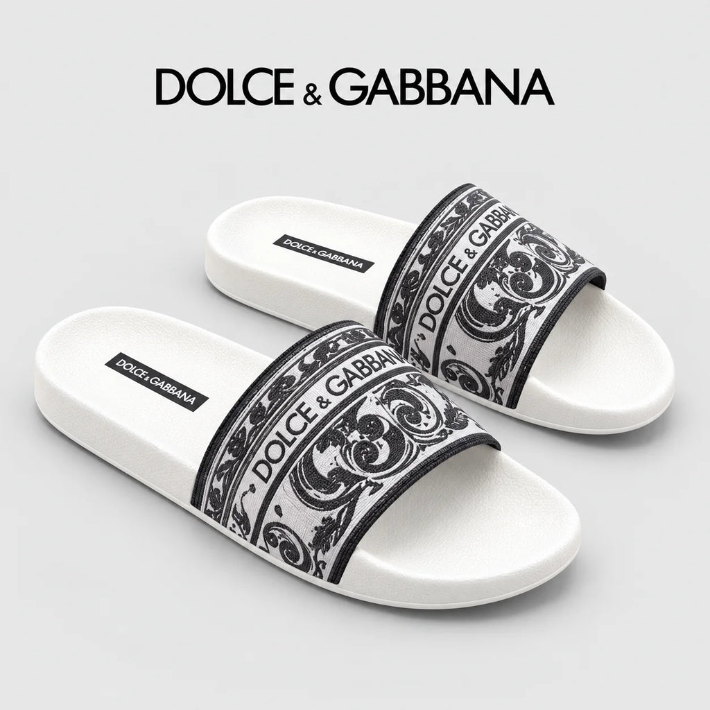 Dolce & Gabbana DG Men's Calfskin Puff Slides with Embossed Logo