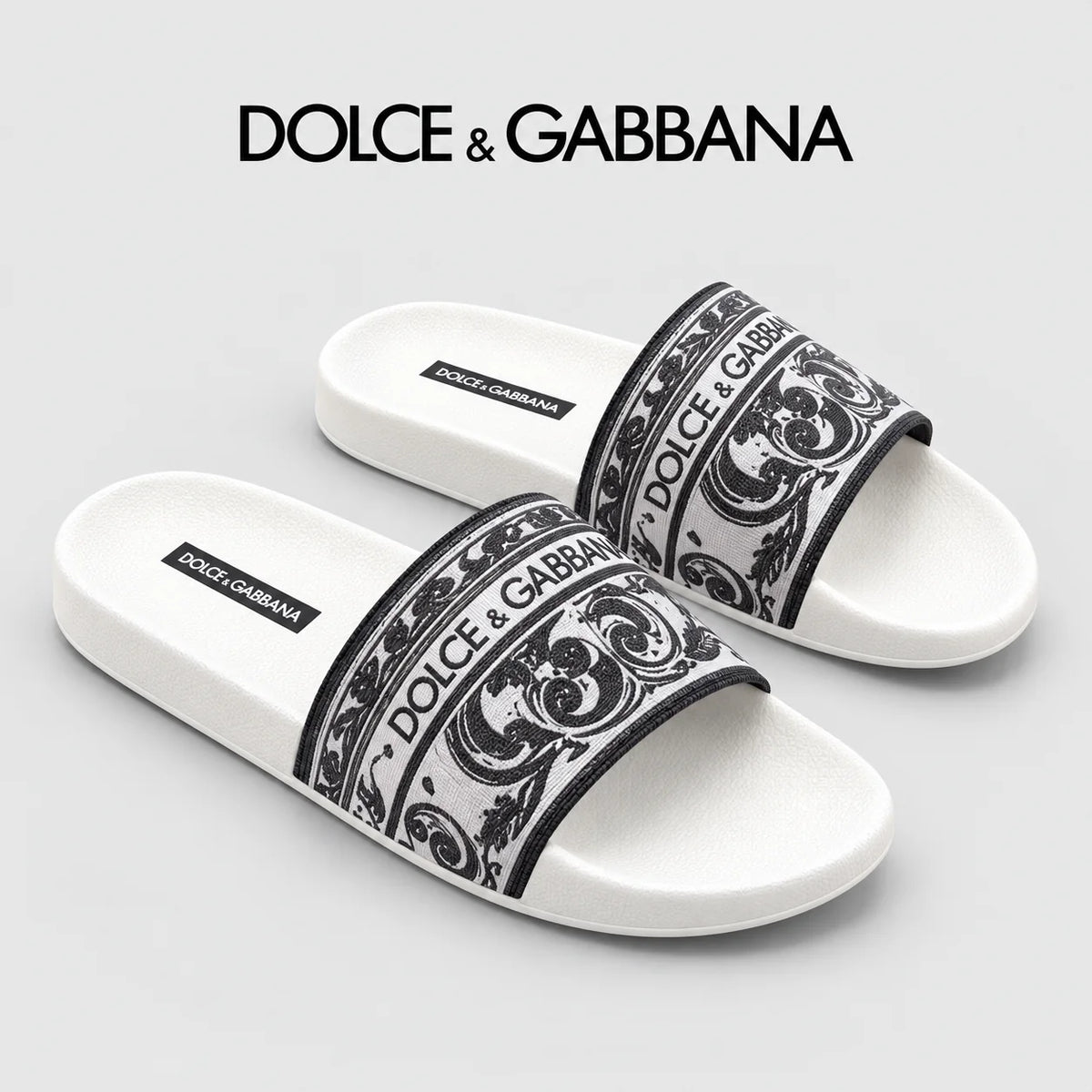 Dolce & Gabbana DG Men's Calfskin Puff Slides with Embossed Logo