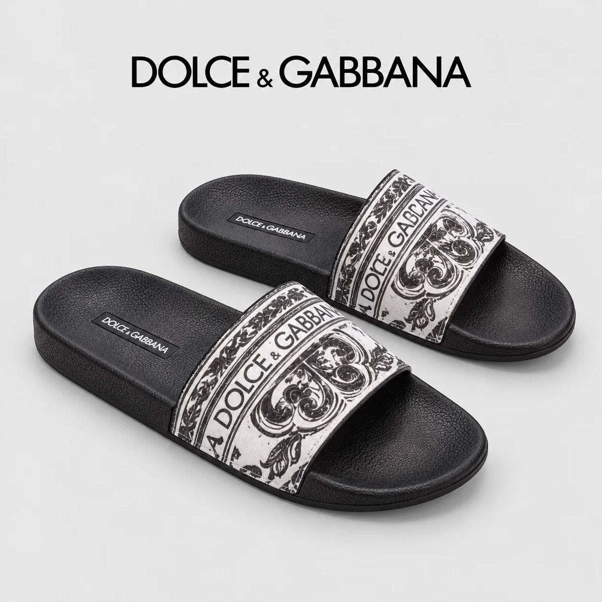 Dolce & Gabbana DG Men's Calfskin Puff Slides with Embossed Logo