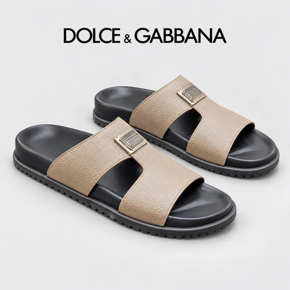 Dolce & Gabbana DG Men's Leather Strap Sandals with Aluminum Buckle