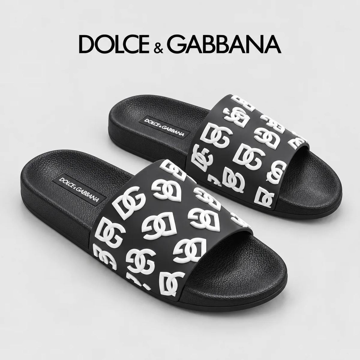 Dolce & Gabbana DG Men's Calfskin Puff Slides with Embossed Logo