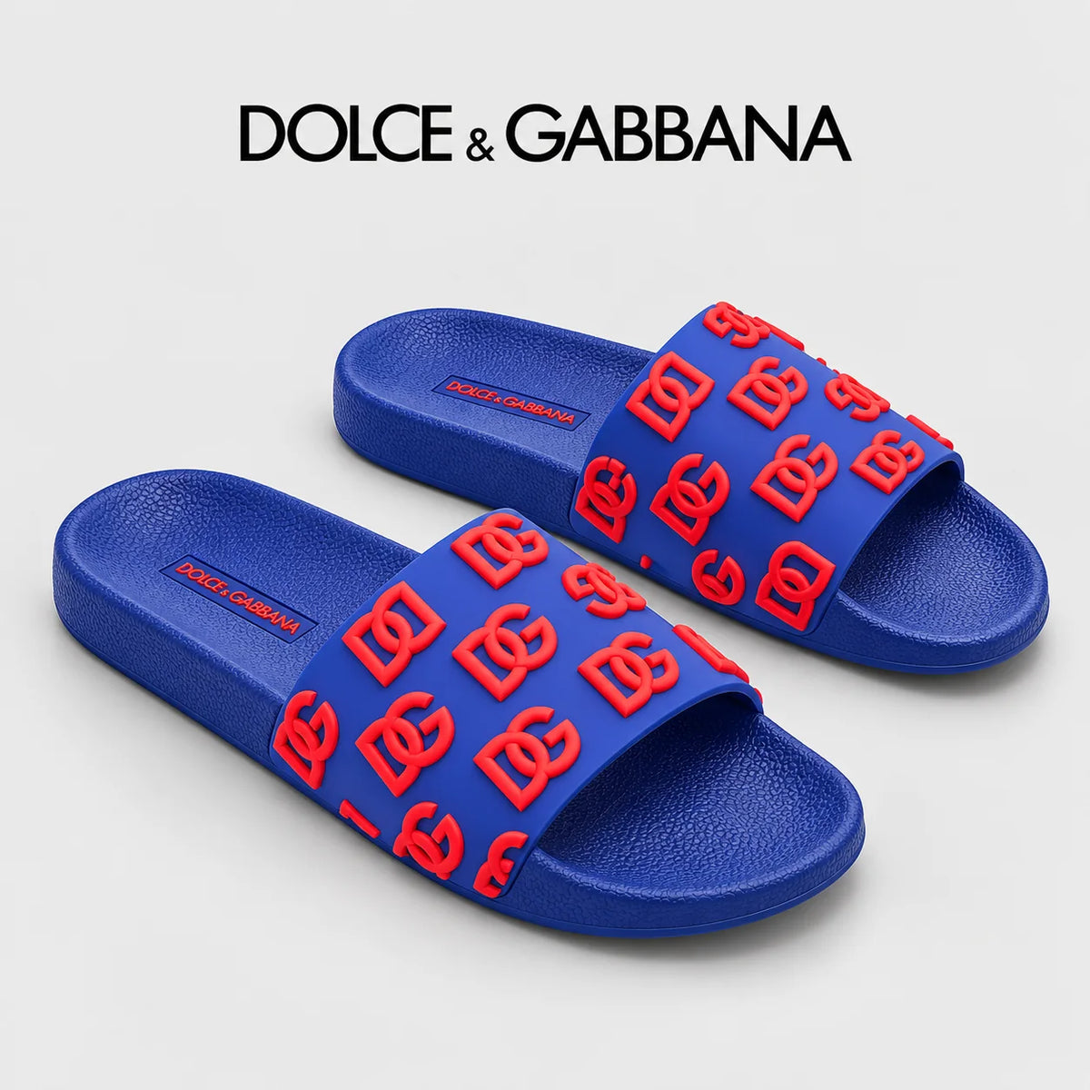 Dolce & Gabbana DG Men's Calfskin Puff Slides with Embossed Logo