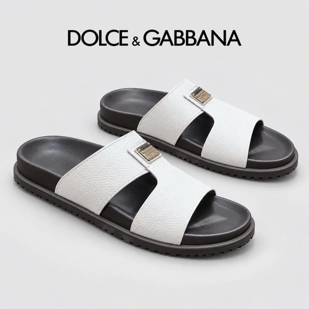 Dolce & Gabbana DG Men's Leather Strap Sandals with Aluminum Buckle