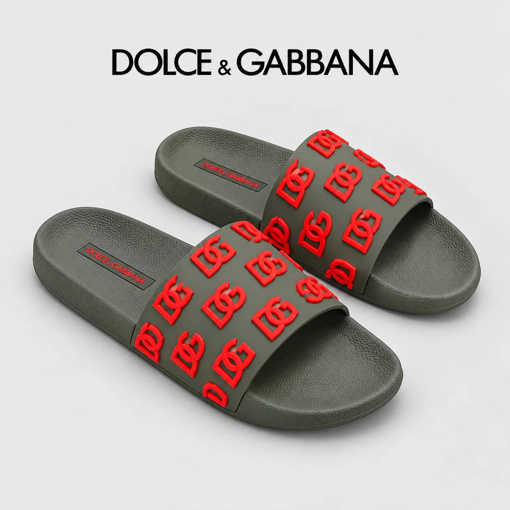 Dolce & Gabbana DG Men's Calfskin Puff Slides with Embossed Logo