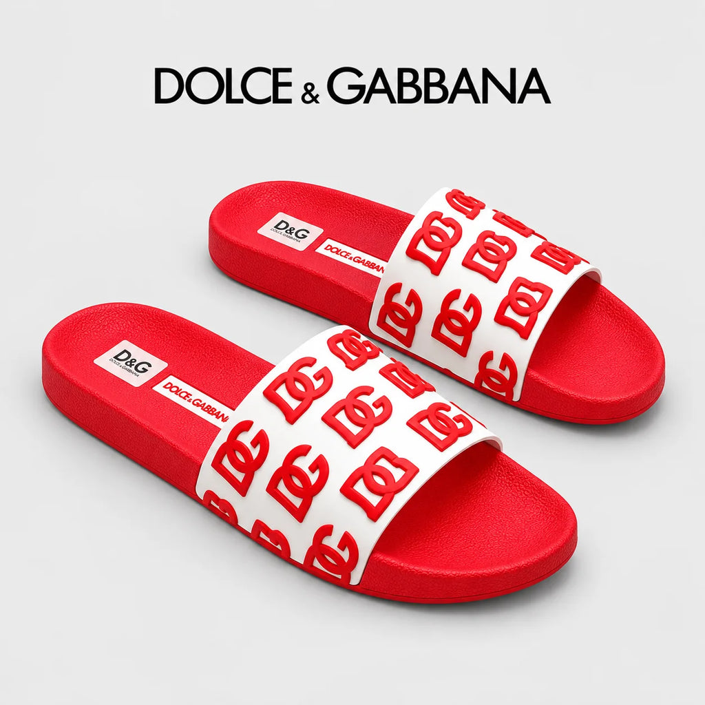Dolce & Gabbana DG Men's Calfskin Puff Slides with Embossed Logo