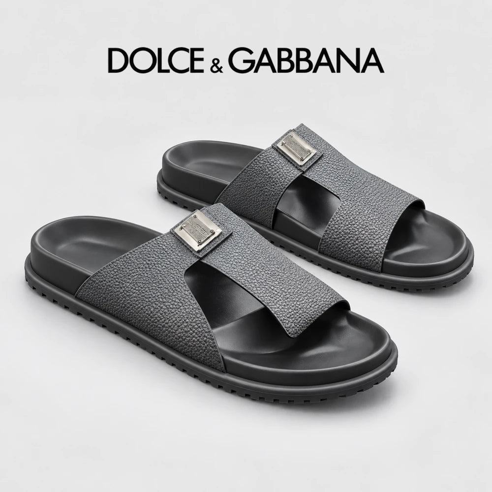 Dolce & Gabbana DG Men's Leather Strap Sandals with Aluminum Buckle