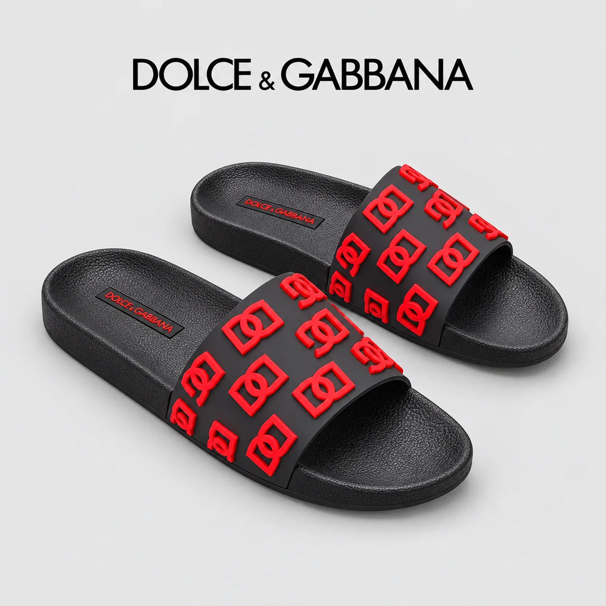 Dolce & Gabbana DG Men's Calfskin Puff Slides with Embossed Logo