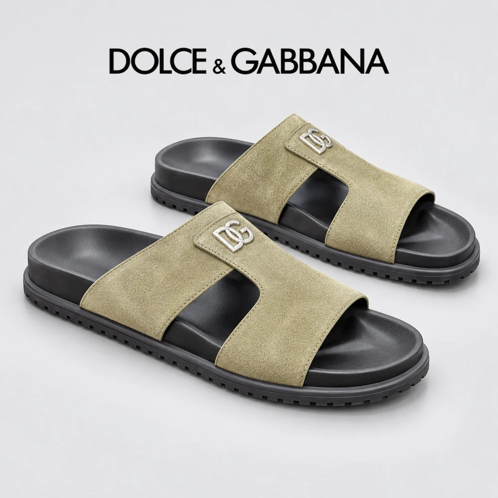 Dolce & Gabbana DG Men's Leather Strap Sandals with Aluminum Buckle