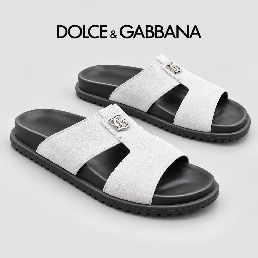 Dolce & Gabbana DG Men's Leather Strap Sandals with Aluminum Buckle