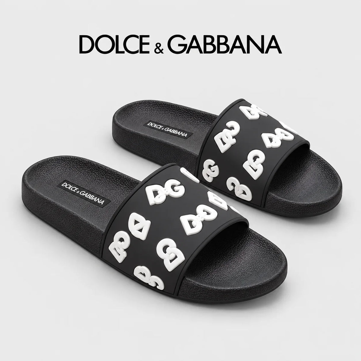 Dolce & Gabbana DG Men's Calfskin Puff Slides with Embossed Logo