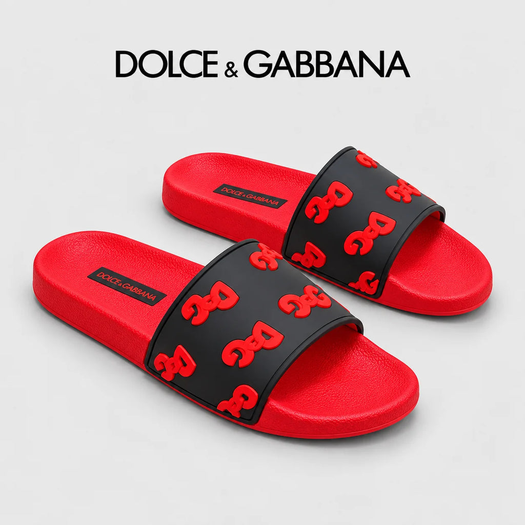 Dolce & Gabbana DG Men's Calfskin Puff Slides with Embossed Logo
