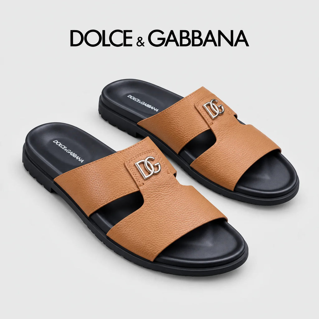 Dolce & Gabbana DG Men's Handcrafted Calfskin Slides Multi-Color