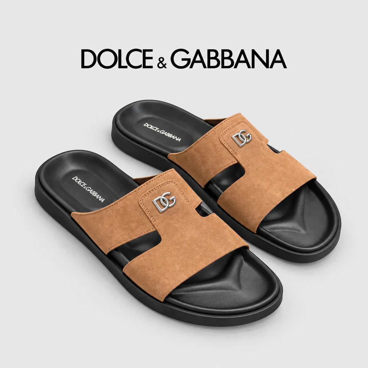 Dolce & Gabbana DG Men's Leather Strap Sandals with Aluminum Buckle