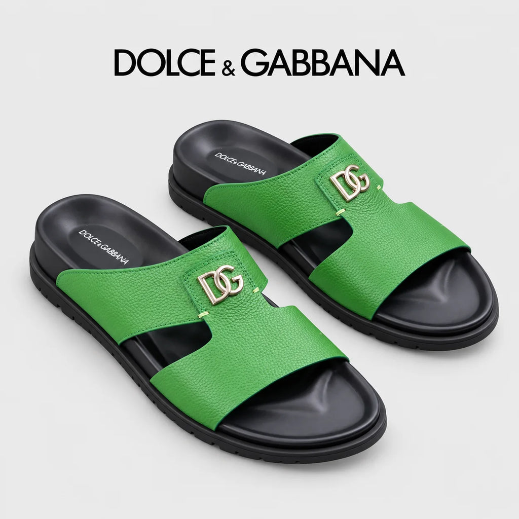 Dolce & Gabbana DG Men's Handcrafted Calfskin Slides Multi-Color