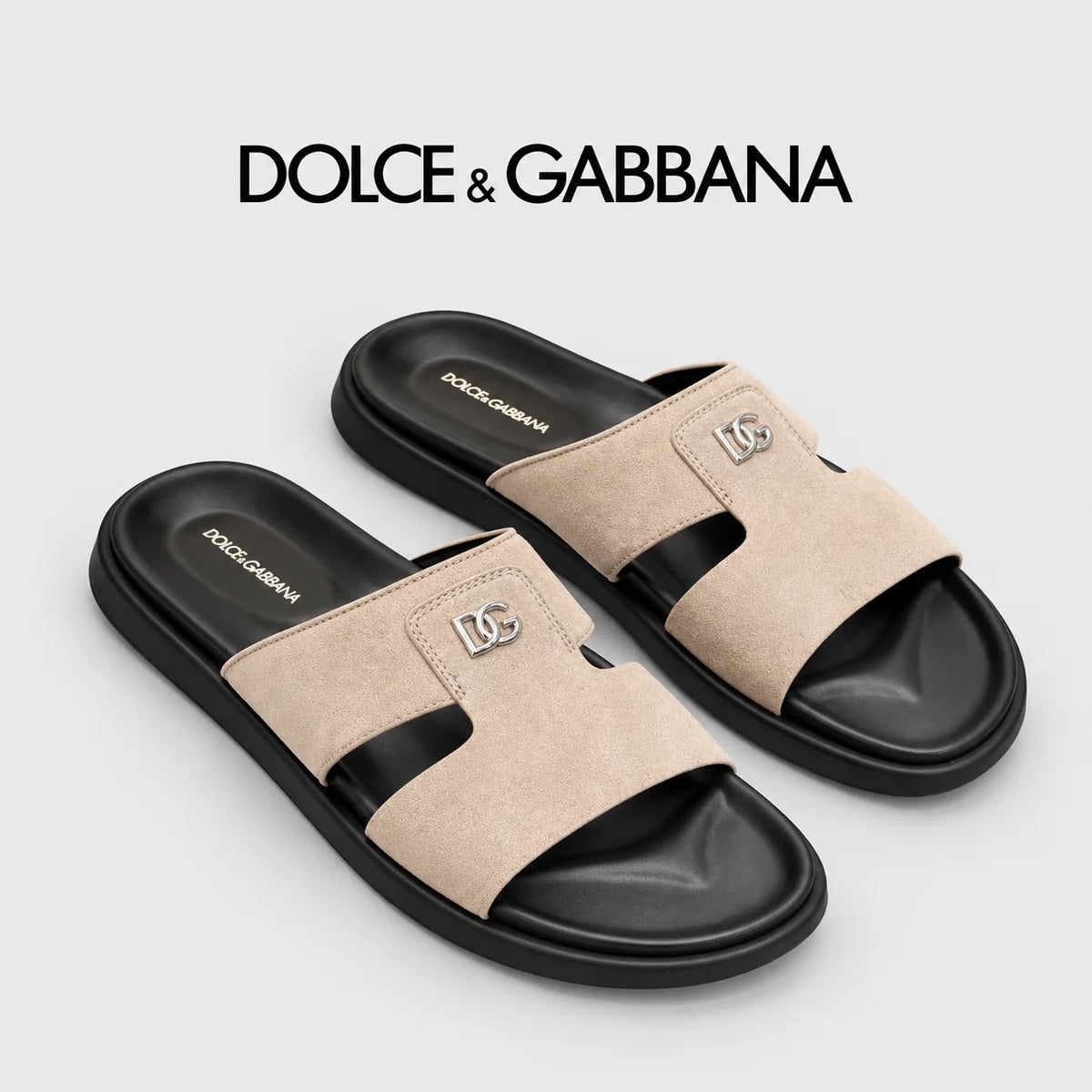 Dolce & Gabbana DG Men's Leather Strap Sandals with Aluminum Buckle