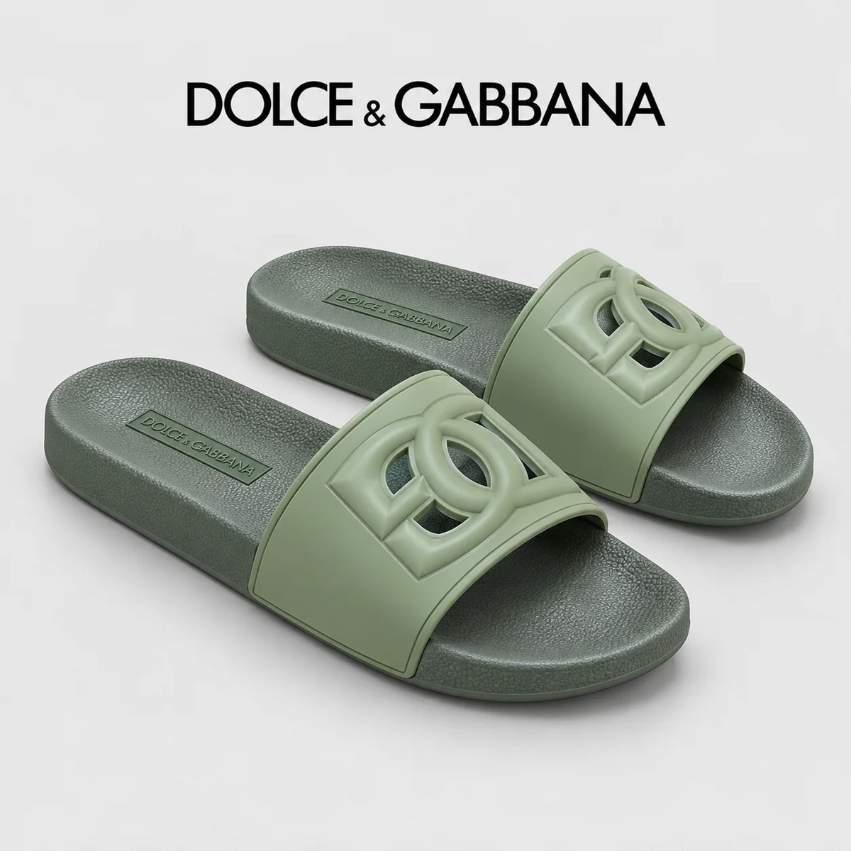 Dolce & Gabbana DG Men's Calfskin Puff Slides with Embossed Logo