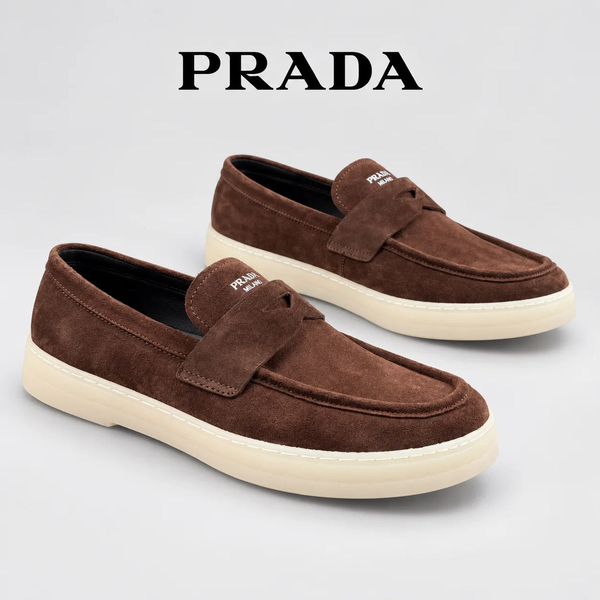 Prada Men's Suede Penny Loafers Coffee