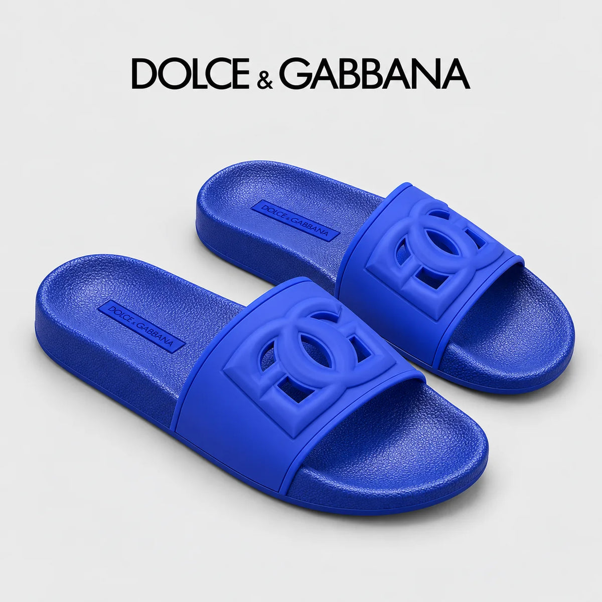 Dolce & Gabbana DG Men's Calfskin Puff Slides with Embossed Logo