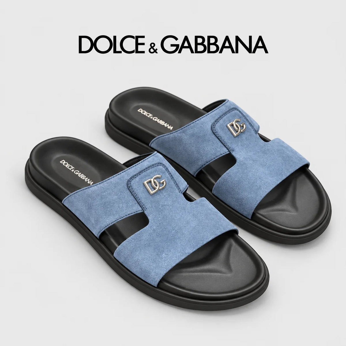 Dolce & Gabbana DG Men's Leather Strap Sandals with Aluminum Buckle
