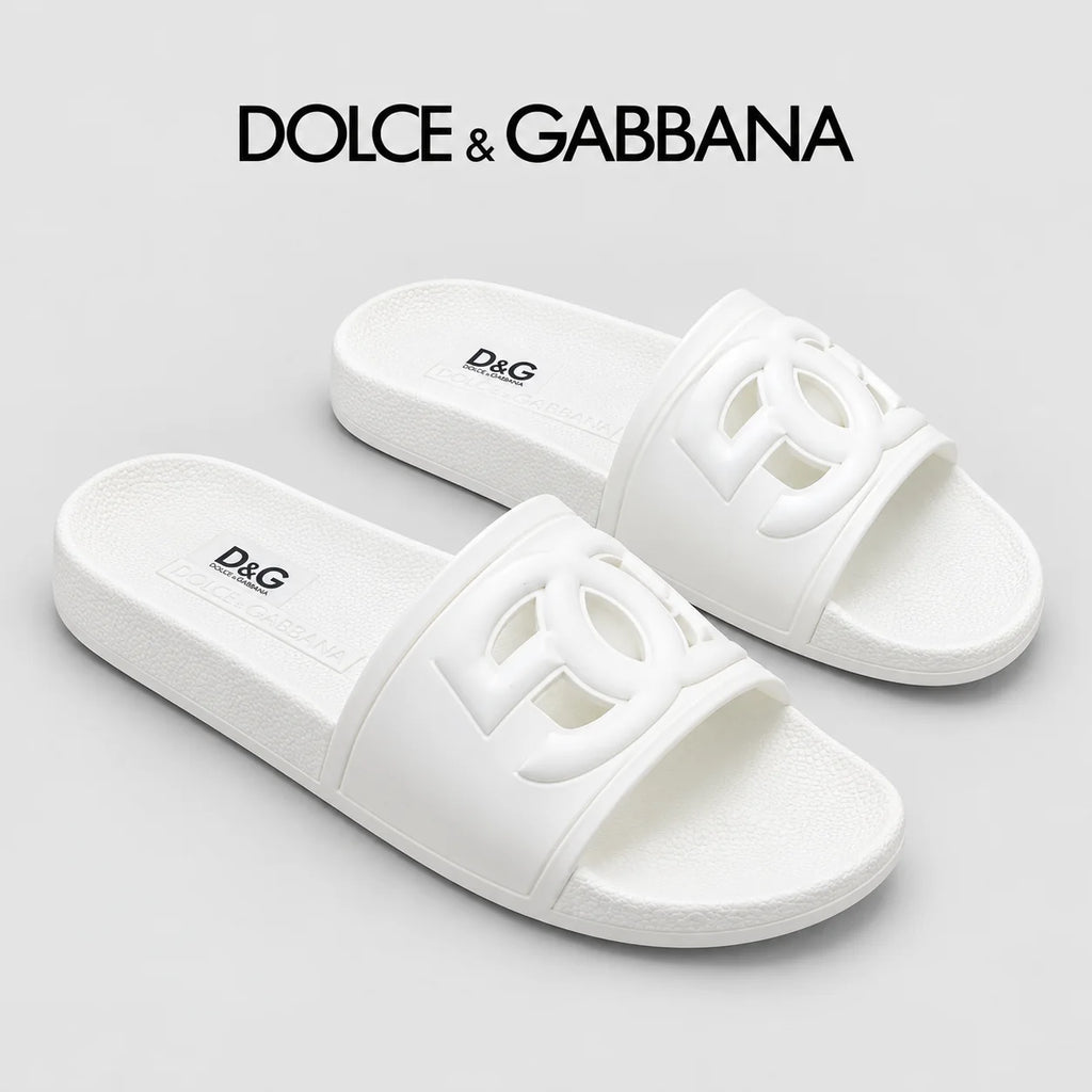 Dolce & Gabbana DG Men's Calfskin Puff Slides with Embossed Logo