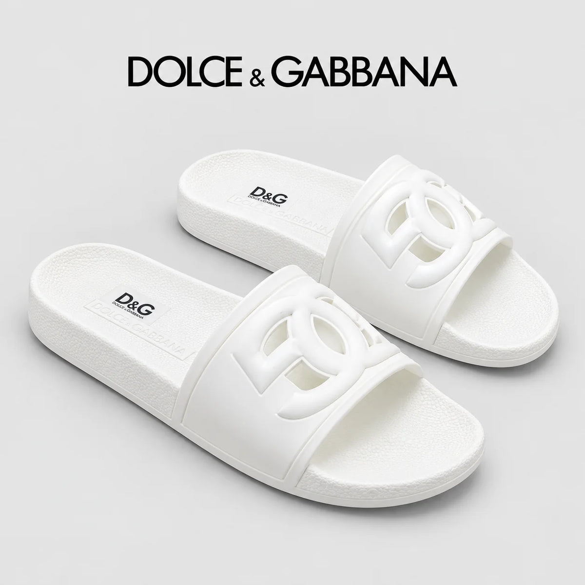 Dolce & Gabbana DG Men's Calfskin Puff Slides with Embossed Logo