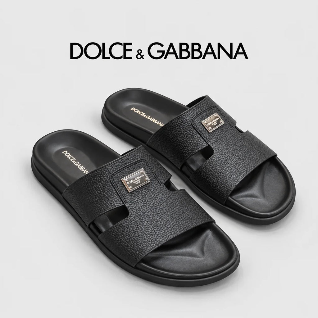 Dolce & Gabbana DG Men's Leather Strap Sandals with Aluminum Buckle