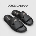 Dolce & Gabbana DG Men's Leather Strap Sandals with Aluminum Buckle