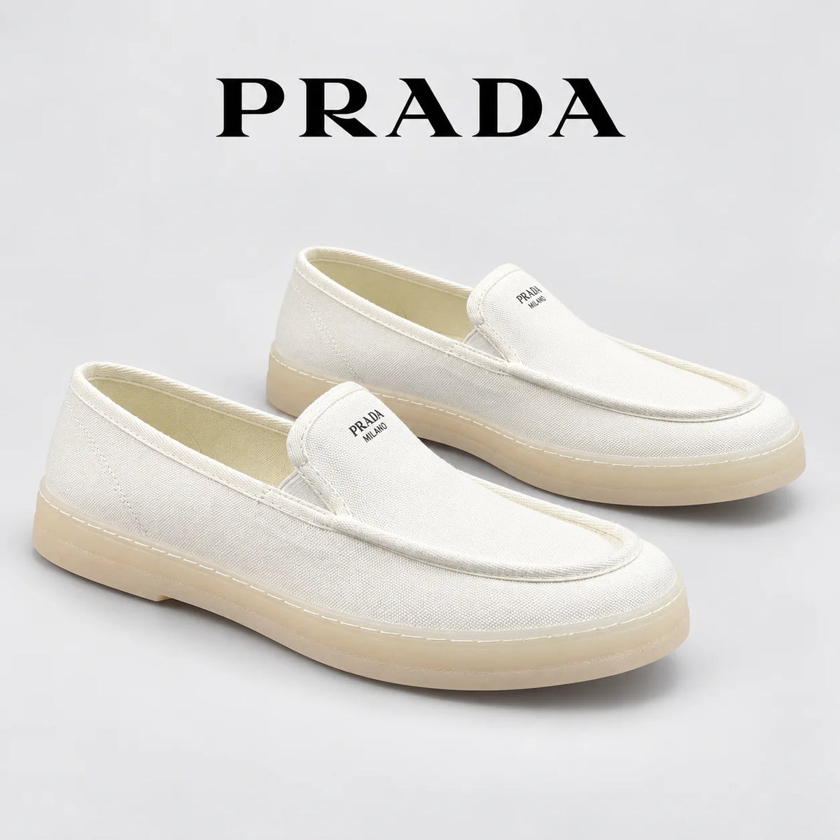 Prada Men's Canvas Slip-On Casual Shoes White