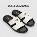 Dolce & Gabbana DG Men's Leather Strap Sandals with Aluminum Buckle