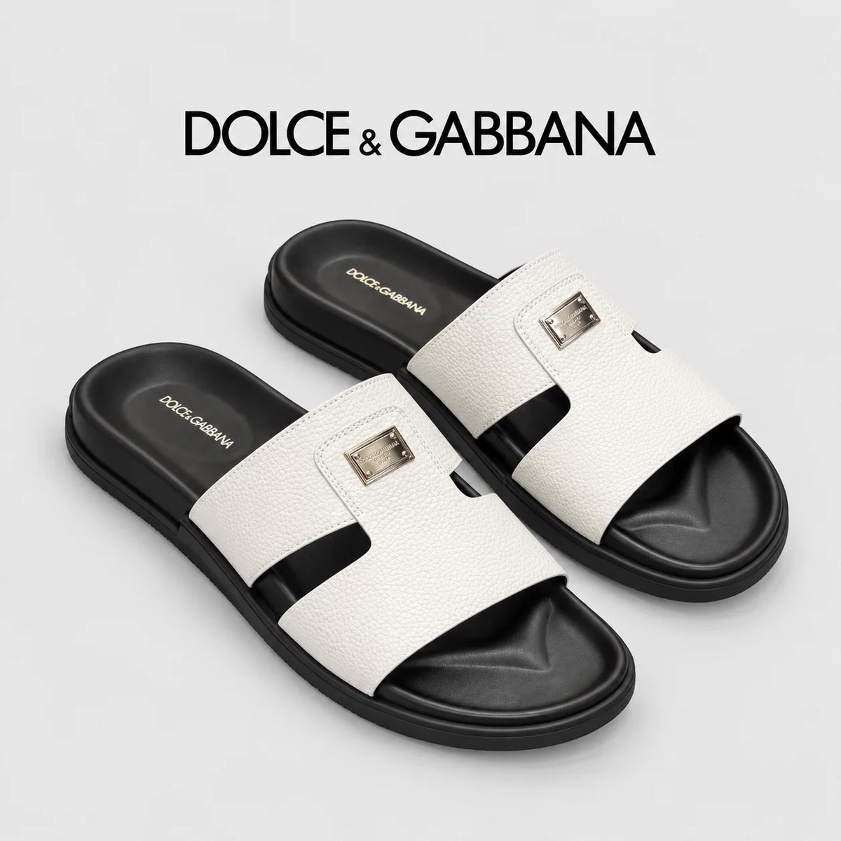 Dolce & Gabbana DG Men's Leather Strap Sandals with Aluminum Buckle