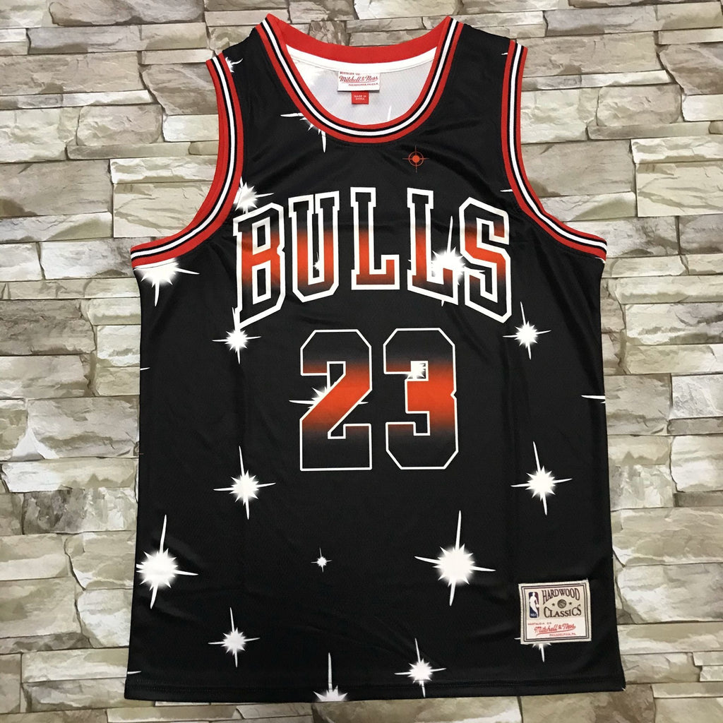 Michael Jordan #23 Chicago Bulls Mitchell & Ness Black Starry Night Flame Gradient Hardwood Classics Swingman Jersey