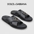 Dolce & Gabbana DG Men's Leather Strap Sandals with Aluminum Buckle