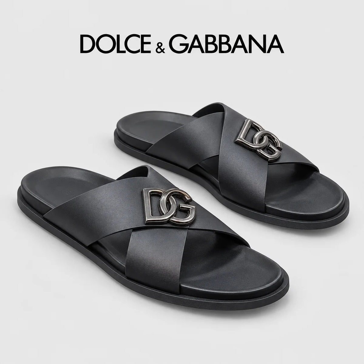 Dolce & Gabbana DG Men's Leather Strap Sandals with Aluminum Buckle
