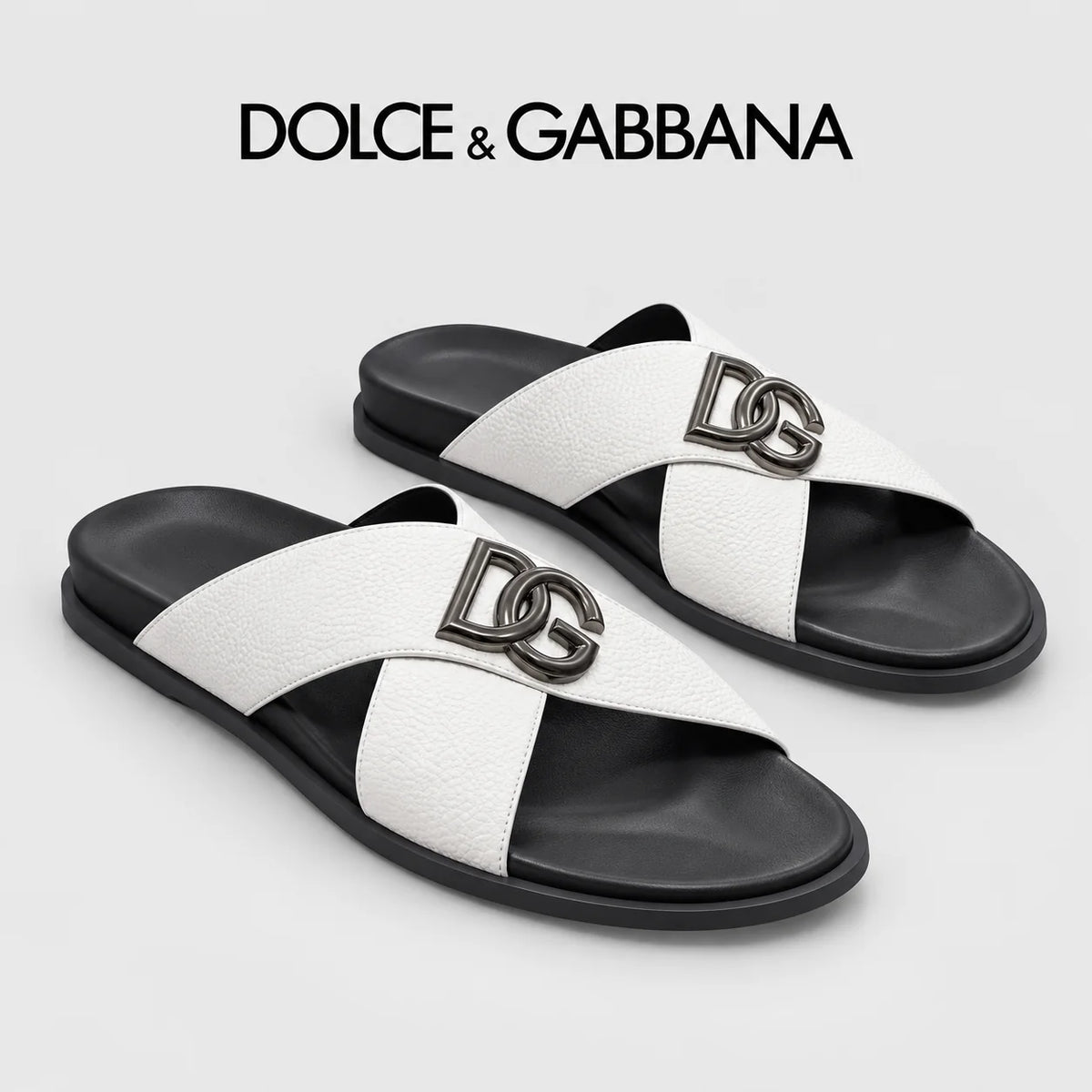 Dolce & Gabbana DG Men's Leather Strap Sandals with Aluminum Buckle