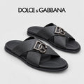 Dolce & Gabbana DG Men's Leather Strap Sandals with Aluminum Buckle
