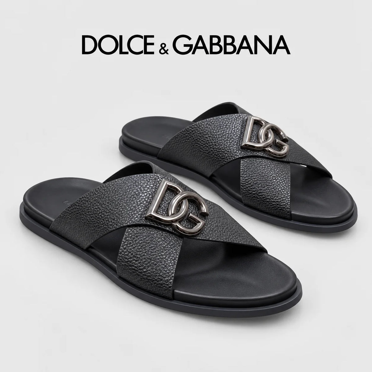 Dolce & Gabbana DG Men's Leather Strap Sandals with Aluminum Buckle