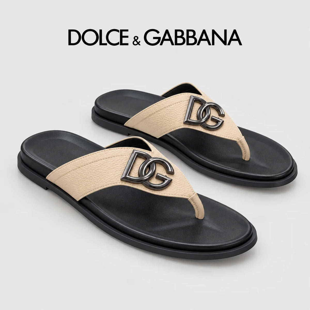 Dolce & Gabbana DG Men's Leather Strap Sandals with Aluminum Buckle