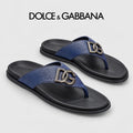 Dolce & Gabbana DG Men's Leather Strap Sandals with Aluminum Buckle