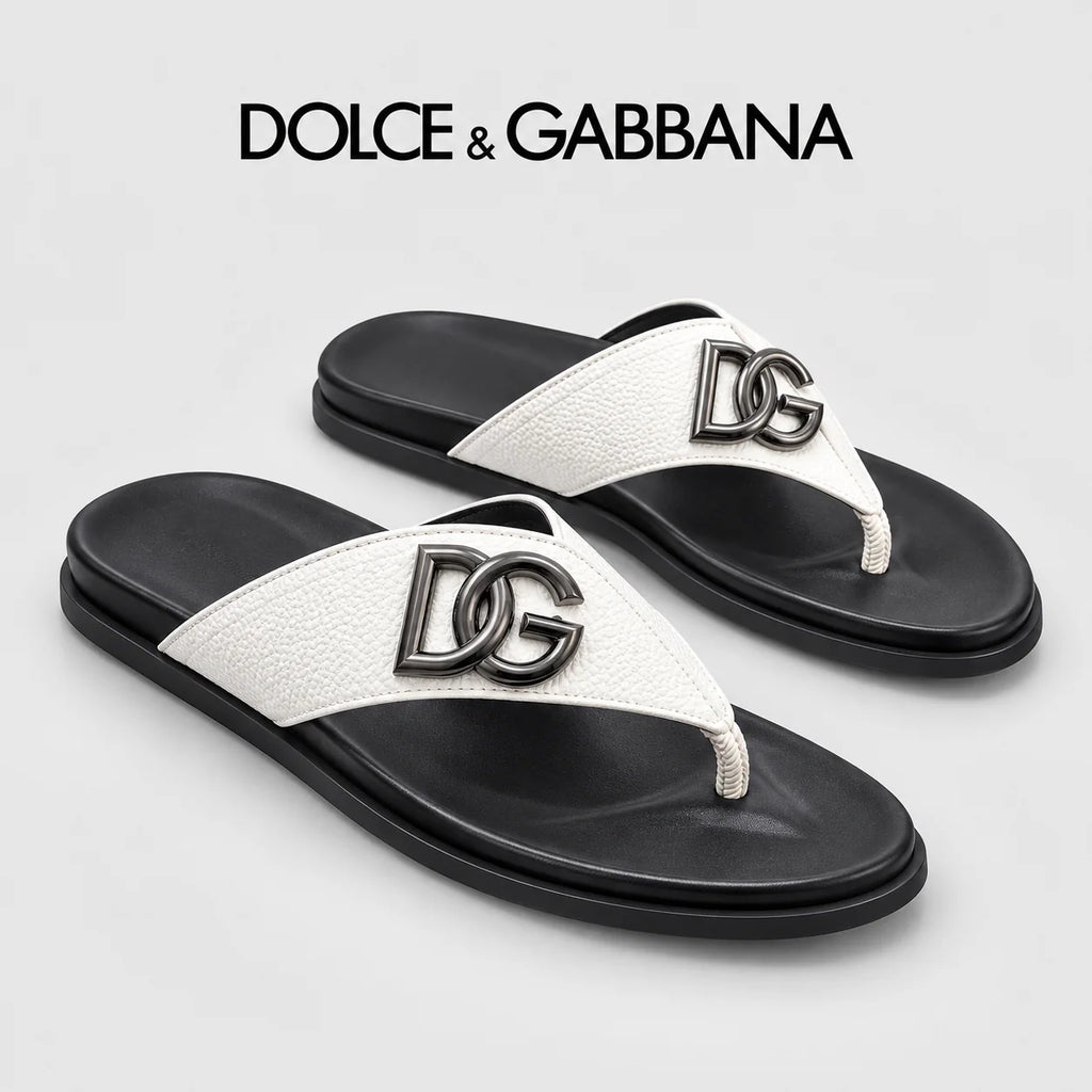 Dolce & Gabbana DG Men's Leather Strap Sandals with Aluminum Buckle