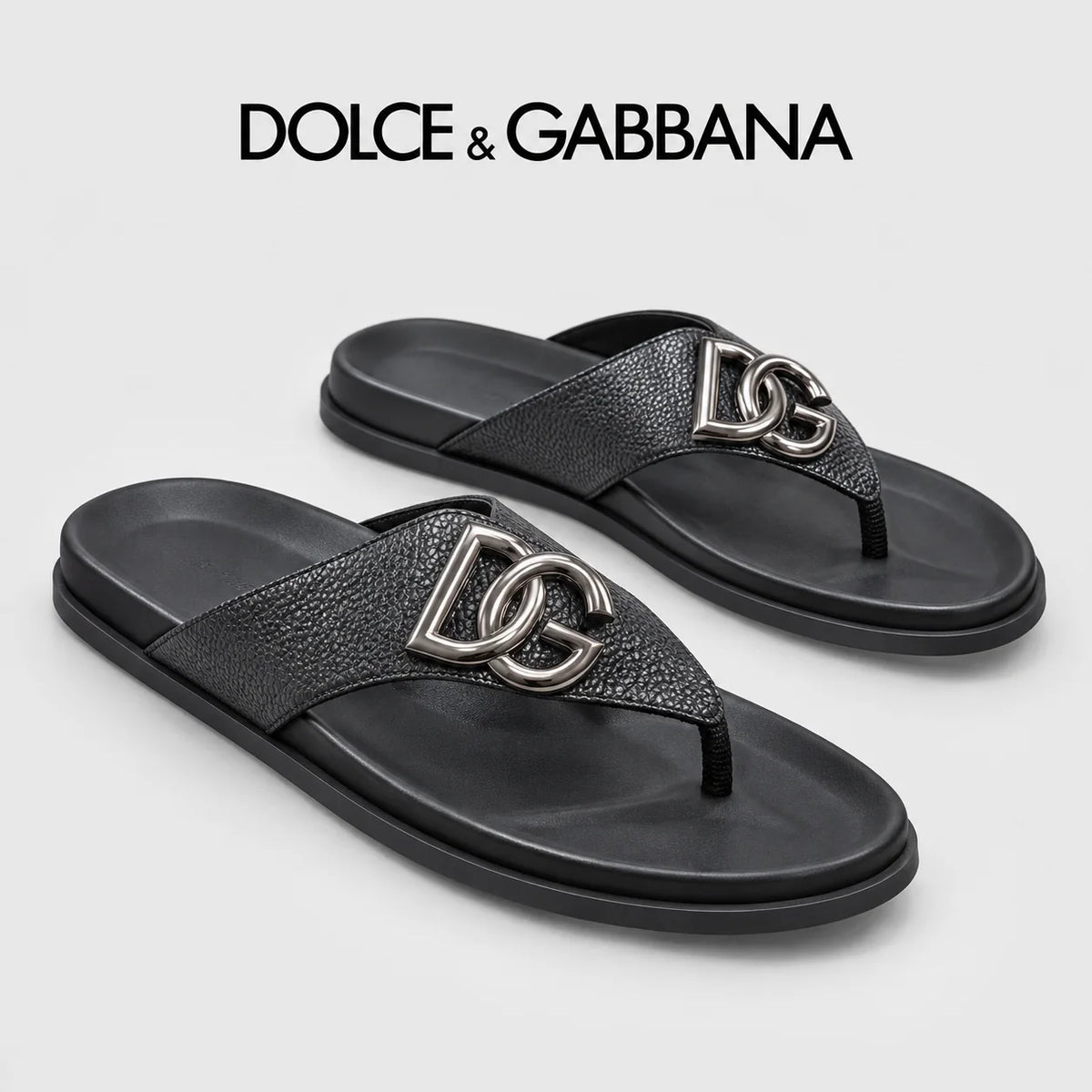 Dolce & Gabbana DG Men's Leather Strap Sandals with Aluminum Buckle
