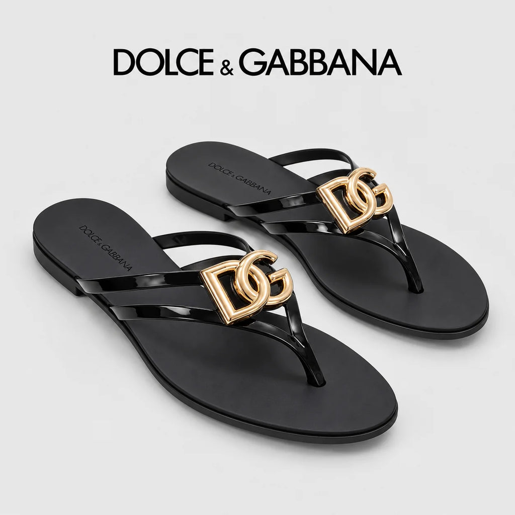 Dolce & Gabbana DG Men's Gold-Buckle TPU Flip Flops