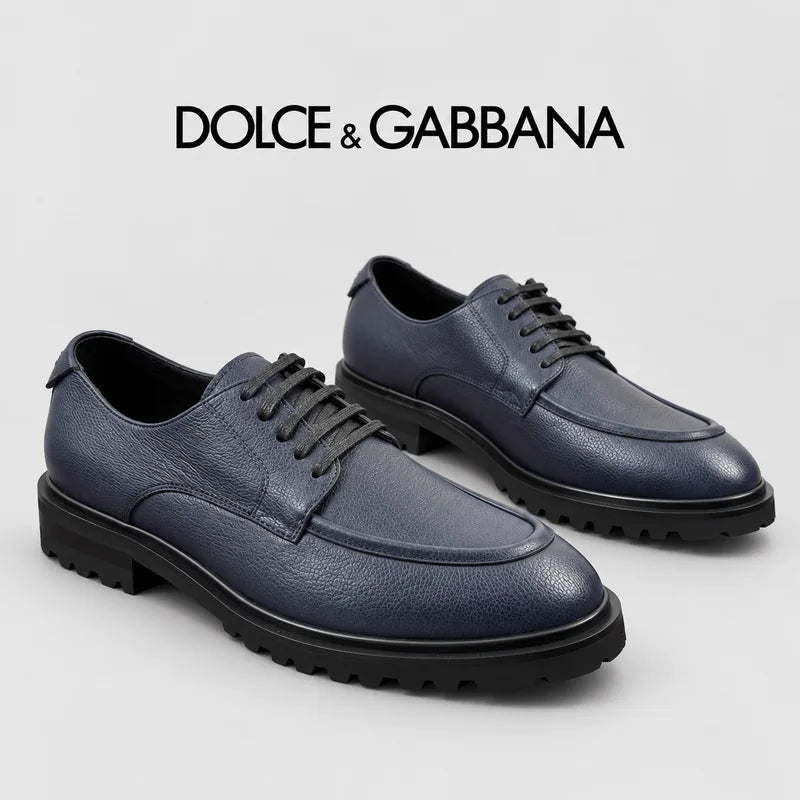 Dolce & Gabbana DG Men's Pebbled Leather Derby Shoes (Day Classic) Blue