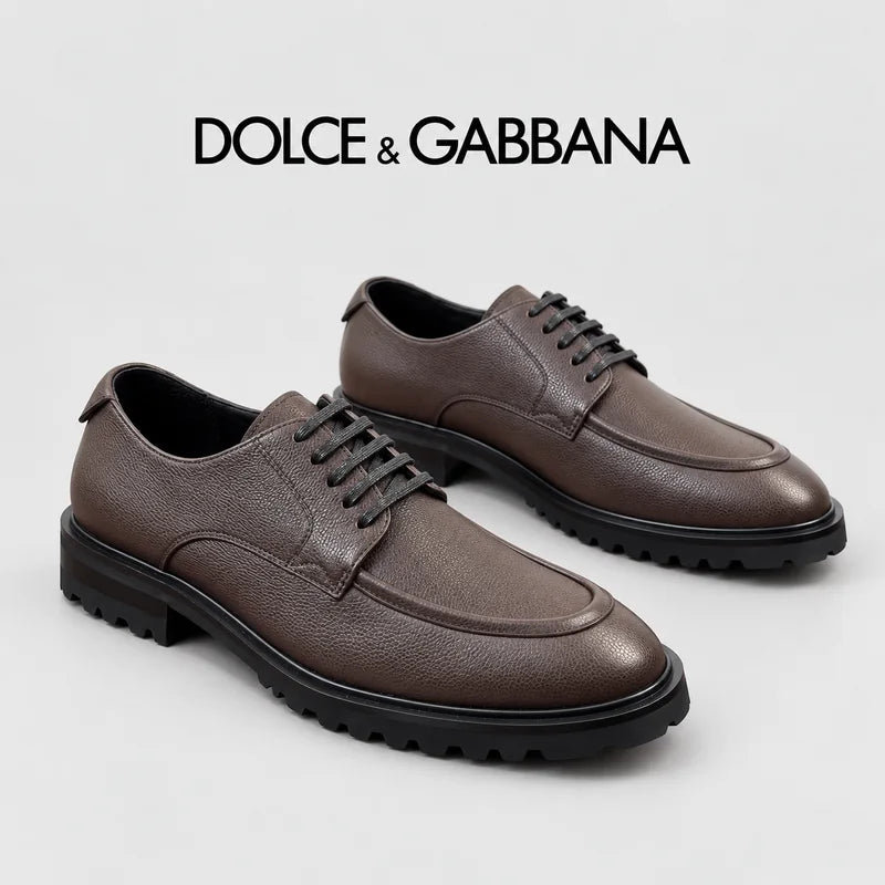 Dolce & Gabbana DG Men's Pebbled Leather Derby Shoes (Day Classic) Coffee