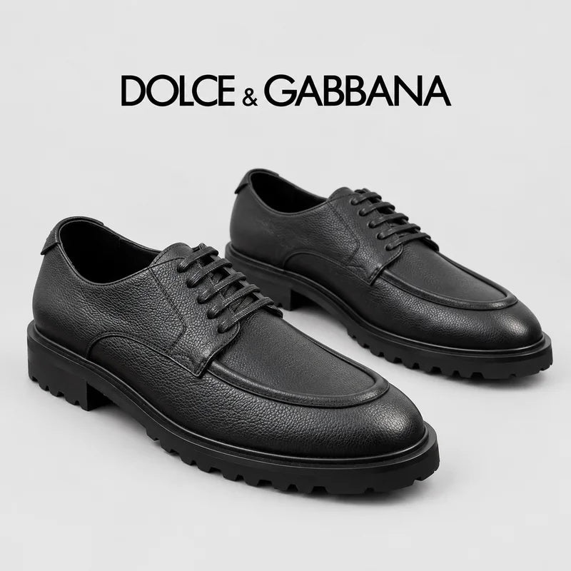 Dolce & Gabbana DG Men's Pebbled Leather Derby Shoes (Day Classic) Black