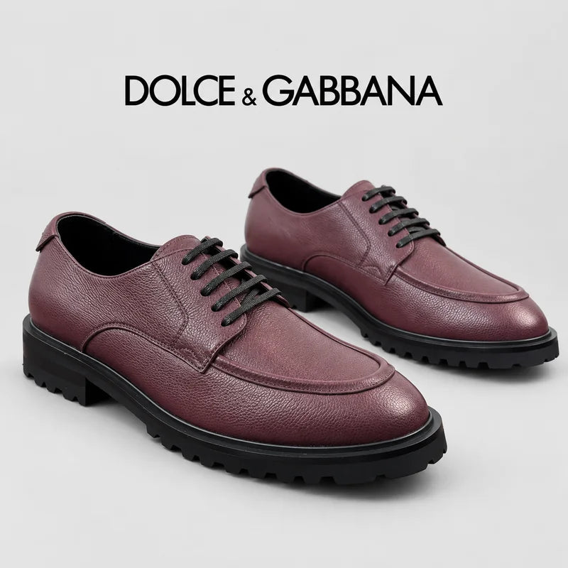 Dolce & Gabbana DG Men's Pebbled Leather Derby Shoes (Day Classic) Burgundy