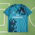 Real Madrid CF Third Retro Fan Version Jersey 2017/18 – Teal Football Shirt with Navy Pixel Block Design