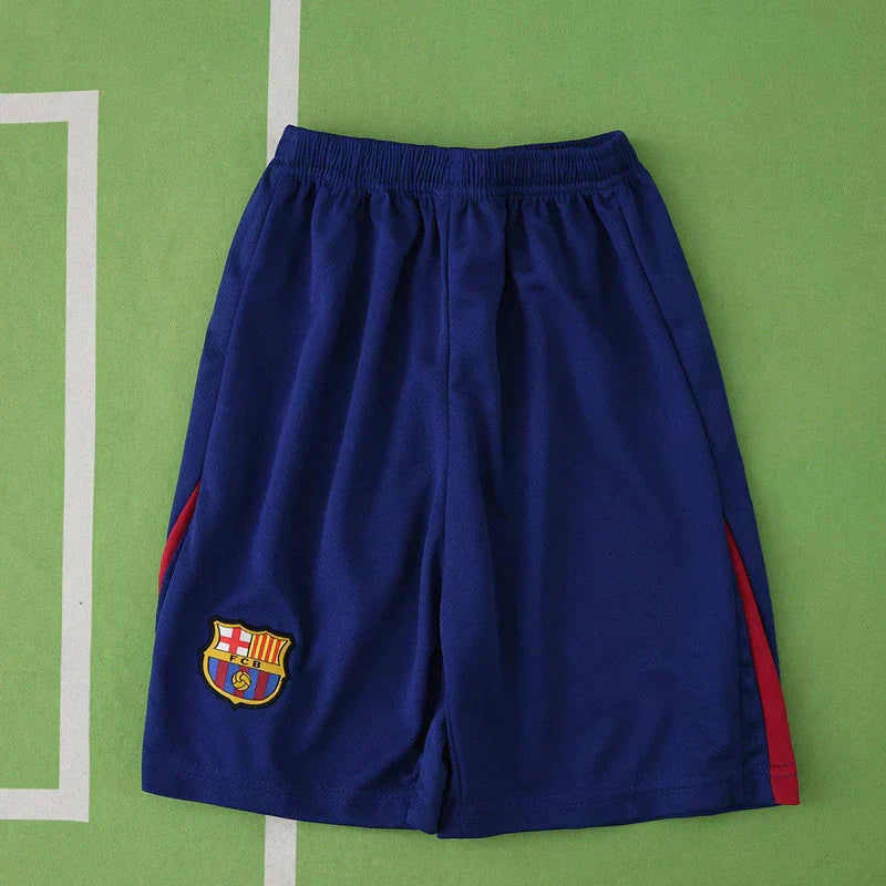 FC Barcelona Home Kids Kit 2025/26 — Blue Red Stripe Spotify Children Jersey & Shorts Set with Name
